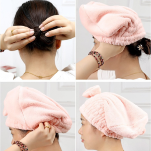 Elegant Microfiber Bowknot Design Elastic Reusable Hair Drying Towel Cap